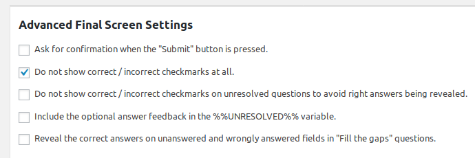 hide correct / incorrect checkmarks