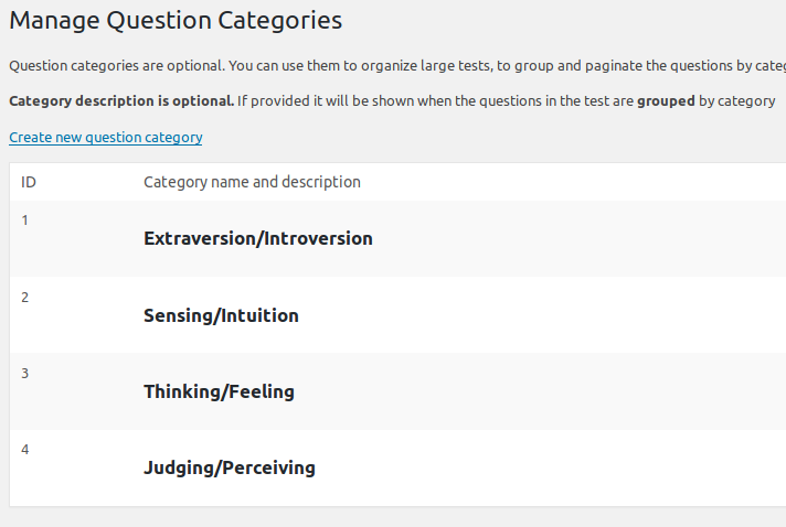 Create question categories